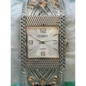 Studio Time Silver Tone Women’s Cuff Watch